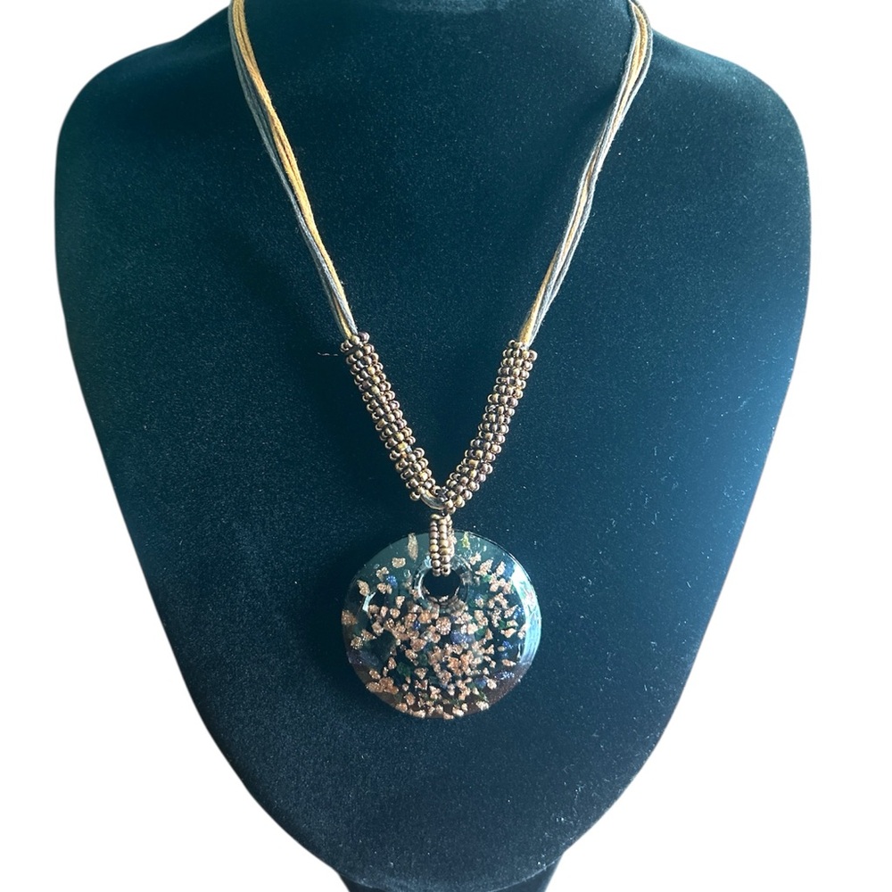 Murano Black And Copper Glass Pendant Necklace
